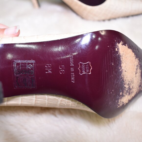 Via Spiga Beige Croc Embossed Stiletto Pumps Size 8 Square Toe Heels - Picture 8 of 15